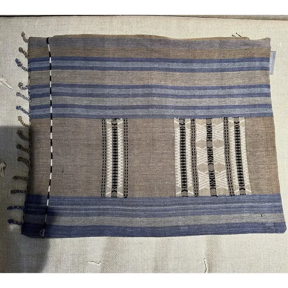 New McGee & Co Linen Blend Accent‎ Pillow Cover Beige Blue Tan Textured